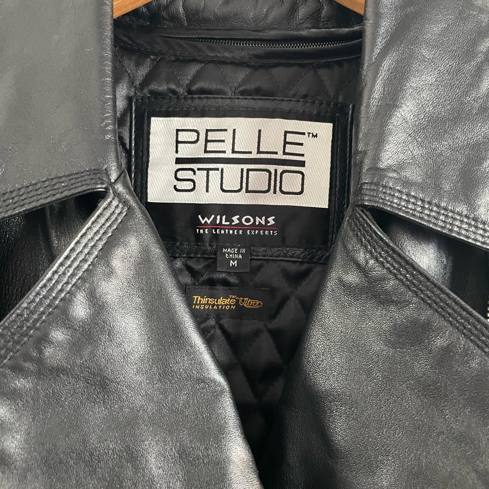 Wilsons Leather Pelle Studio Black Moto Jacket Vintage Y2K Quilt Lining 80’s - Picture 3 of 15